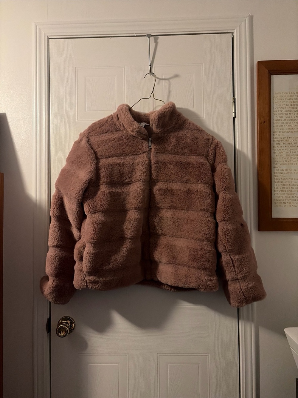 Time And Tru Mauve/Pink Faux Fur Coat Ladies Large EUC